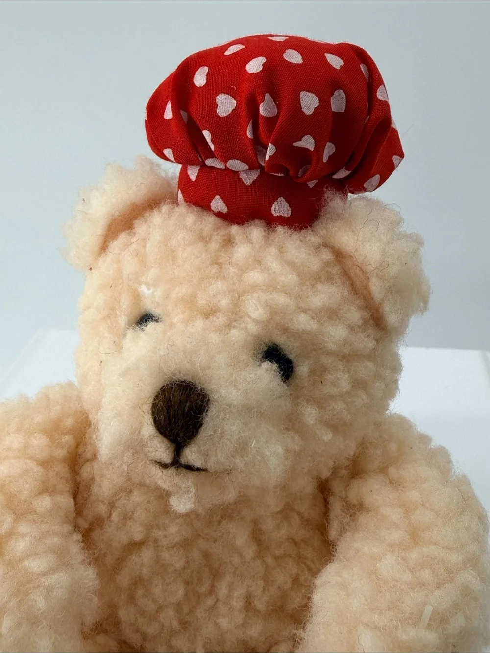 Cream Plush Bear with Red Heart Bandana - Kids Hat Accessory